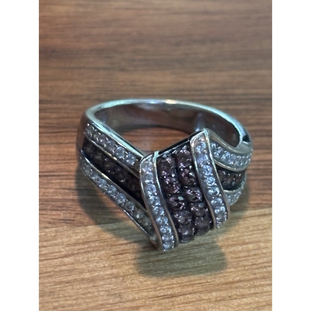 JTV Bella Luce Sterling Silver chocolate brown crossover cluster ring Size 7